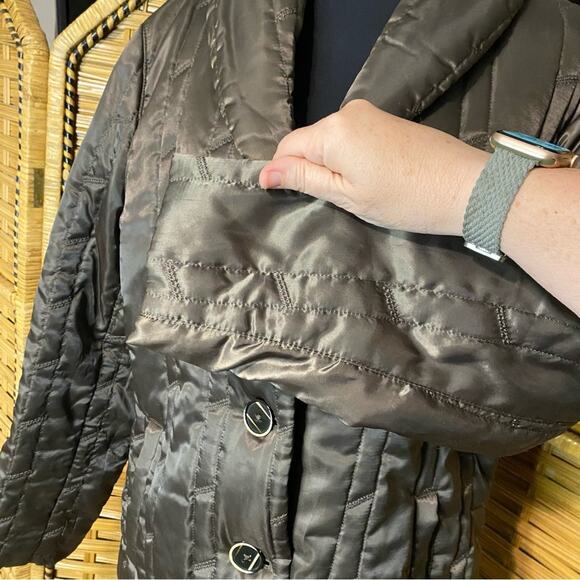 Chico's olive Green Puffer Jacket with Quilted Design 2 Medium button down - Picture 7 of 9